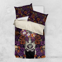 Hawaii Halloween Bedding Set Skeleton Bones Flower Lei Tropical Floral DT05 US Twin 172cm x 218cm Black - Polynesian Pride