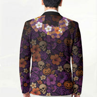 Hawaii Halloween Blazer Skeleton Bones Flower Lei Tropical Floral DT05 - Polynesian Pride