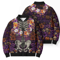 Hawaii Halloween Bomber Puffer Jacket Skeleton Bones Flower Lei Tropical Floral DT05 - Polynesian Pride