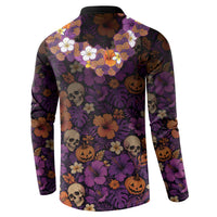 Hawaii Halloween Button Sweatshirt Skeleton Bones Flower Lei Tropical Floral DT05 - Polynesian Pride
