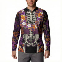 Hawaii Halloween Button Sweatshirt Skeleton Bones Flower Lei Tropical Floral DT05 - Polynesian Pride