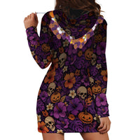 Hawaii Halloween Hoodie Dress Skeleton Bones Flower Lei Tropical Floral DT05 - Polynesian Pride