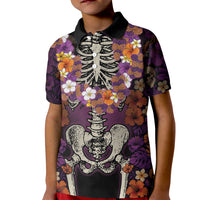 Hawaii Halloween Kid Polo Shirt Skeleton Bones Flower Lei Tropical Floral DT05 Kid Black - Polynesian Pride