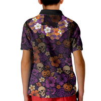 Hawaii Halloween Kid Polo Shirt Skeleton Bones Flower Lei Tropical Floral DT05 - Polynesian Pride