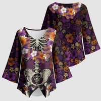 Hawaii Halloween Kimono Sleeve Blouse Skeleton Bones Flower Lei Tropical Floral DT05 - Polynesian Pride