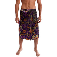 Hawaii Halloween Lavalava Skeleton Bones Flower Lei Tropical Floral DT05 Black - Polynesian Pride