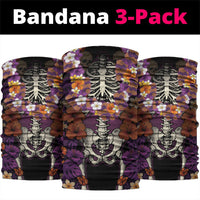 Hawaii Halloween Neck Gaiter Skeleton Bones Flower Lei Tropical Floral DT05 package One Size: 25*50cm Black - Polynesian Pride