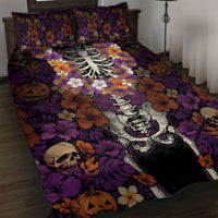 Hawaii Halloween Quilt Bed Set Skeleton Bones Flower Lei Tropical Floral DT05 Black - Polynesian Pride