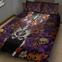 Hawaii Halloween Quilt Bed Set Skeleton Bones Flower Lei Tropical Floral DT05 - Polynesian Pride