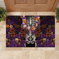 Hawaii Halloween Rubber Doormat Skeleton Bones Flower Lei Tropical Floral DT05 Black - Polynesian Pride