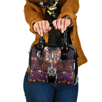 Hawaii Halloween Shoulder Handbag Skeleton Bones Flower Lei Tropical Floral DT05 One Size Black - Polynesian Pride