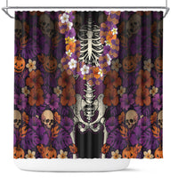 Hawaii Halloween Shower Curtain Skeleton Bones Flower Lei Tropical Floral DT05 Black - Polynesian Pride