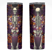 Hawaii Halloween Skinny Tumbler Skeleton Bones Flower Lei Tropical Floral DT05 Black - Polynesian Pride