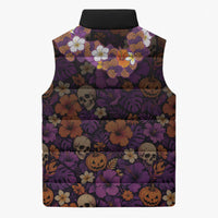 Hawaii Halloween Sleeveless Puffer Jacket Skeleton Bones Flower Lei Tropical Floral DT05 - Polynesian Pride