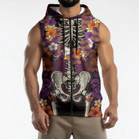 Hawaii Halloween Sleeveless Zip Hoodie Skeleton Bones Flower Lei Tropical Floral DT05 - Polynesian Pride