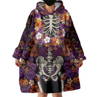 Hawaii Halloween Wearable Blanket Hoodie Skeleton Bones Flower Lei Tropical Floral DT05 - Polynesian Pride
