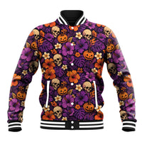 Hawaii Halloween Baseball Jacket Skeleton Pumpkin Hawaiian Flower Tribal DT05 Unisex Purple - Polynesian Pride