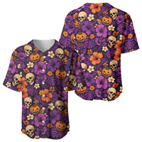 Hawaii Halloween Baseball Jersey Skeleton Pumpkin Hawaiian Flower Tribal DT05 - Polynesian Pride