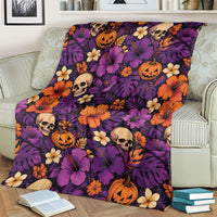 Hawaii Halloween Blanket Skeleton Pumpkin Hawaiian Flower Tribal DT05 - Polynesian Pride