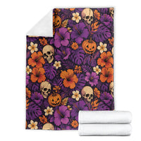 Hawaii Halloween Blanket Skeleton Pumpkin Hawaiian Flower Tribal DT05 - Polynesian Pride