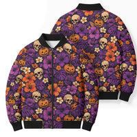 Hawaii Halloween Bomber Puffer Jacket Skeleton Pumpkin Hawaiian Flower Tribal DT05 - Polynesian Pride