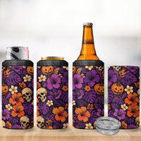 Hawaii Halloween 4 in 1 Can Cooler Tumbler Skeleton Pumpkin Hawaiian Flower Tribal DT05 - Polynesian Pride