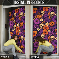 Hawaii Halloween Door Cover Skeleton Pumpkin Hawaiian Flower Tribal DT05 - Polynesian Pride
