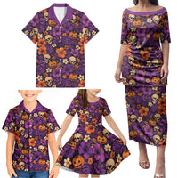 Hawaii Halloween Family Matching Puletasi and Hawaiian Shirt Skeleton Pumpkin Hawaiian Flower Tribal DT05 - Polynesian Pride