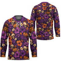 Hawaii Halloween Hockey Jersey Skeleton Pumpkin Hawaiian Flower Tribal DT05 - Polynesian Pride