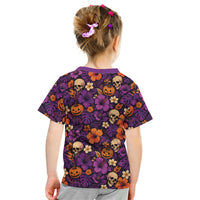 Hawaii Halloween Kid T Shirt Skeleton Pumpkin Hawaiian Flower Tribal DT05 - Polynesian Pride
