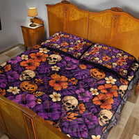 Hawaii Halloween Quilt Bed Set Skeleton Pumpkin Hawaiian Flower Tribal DT05 - Polynesian Pride