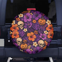Hawaii Halloween Spare Tire Cover Skeleton Pumpkin Hawaiian Flower Tribal DT05 No hole Purple - Polynesian Pride