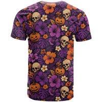 Hawaii Halloween T Shirt Skeleton Pumpkin Hawaiian Flower Tribal DT05 - Polynesian Pride