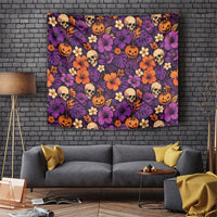 Hawaii Halloween Tapestry Skeleton Pumpkin Hawaiian Flower Tribal DT05 Purple - Polynesian Pride