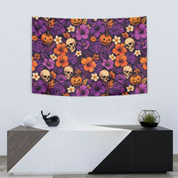 Hawaii Halloween Tapestry Skeleton Pumpkin Hawaiian Flower Tribal DT05 - Polynesian Pride