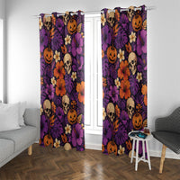Hawaii Halloween Window Curtain Skeleton Pumpkin Hawaiian Flower Tribal DT05 With Grommets Purple - Polynesian Pride