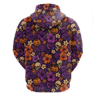 Hawaii Halloween Zip Hoodie Skeleton Pumpkin Hawaiian Flower Tribal DT05 - Polynesian Pride