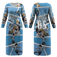 Custom Argentina Football Couples Matching Long Sleeve Bodycon Dress and Hawaiian Shirt Goat Comic Style Sun Of May DT05 - Polynesian Pride