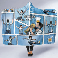 Argentina Football Hooded Blanket Goat Comic Style Sun Of May DT05 One Size Blue - Polynesian Pride