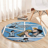 Argentina Football Round Carpet Goat Comic Style Sun Of May