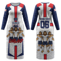 Custom England Football Couples Matching Long Sleeve Bodycon Dress and Hawaiian Shirt Three Lions Trophy St George Cross DT05 - Polynesian Pride