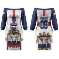 Custom England Football Couples Matching Off The Shoulder Long Sleeve Dress and Hawaiian Shirt Three Lions Trophy St George Cross DT05 - Polynesian Pride