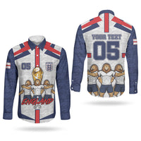 Custom England Football Couples Matching Off The Shoulder Long Sleeve Dress and Long Sleeve Button Shirt Three Lions Trophy St George Cross DT05 - Polynesian Pride