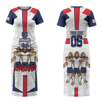 Custom England Football Couples Matching Short Sleeve Bodycon Dress and Hawaiian Shirt Three Lions Trophy St George Cross DT05 - Polynesian Pride