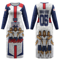 Custom England Football Family Matching Long Sleeve Bodycon Dress and Hawaiian Shirt Three Lions Trophy St George Cross DT05 Mom's Dress White - Polynesian Pride