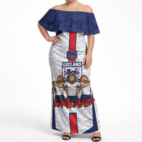 Custom England Football Off Shoulder Maxi Dress Three Lions Trophy St George Cross