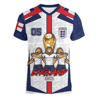 Custom England Football Women V-Neck T-Shirt Three Lions Trophy St George Cross