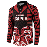 Custom Aotearoa Ngapuhi Button Sweatshirt Maori Pattern New Zealand - Polynesian Pride