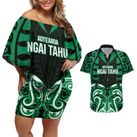 Custom Aotearoa Ngai Tahu Couples Matching Off Shoulder Short Dress and Hawaiian Shirt Maori Pattern New Zealand - Polynesian Pride