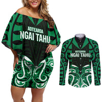 Custom Aotearoa Ngai Tahu Couples Matching Off Shoulder Short Dress and Long Sleeve Button Shirt Maori Pattern New Zealand - Polynesian Pride